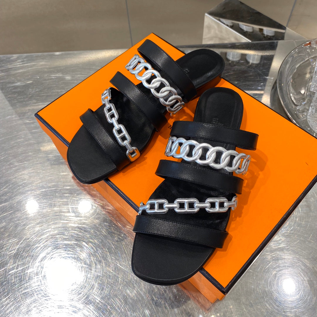 HM Amalfi Slide Sandals Black Sheepskin 546256