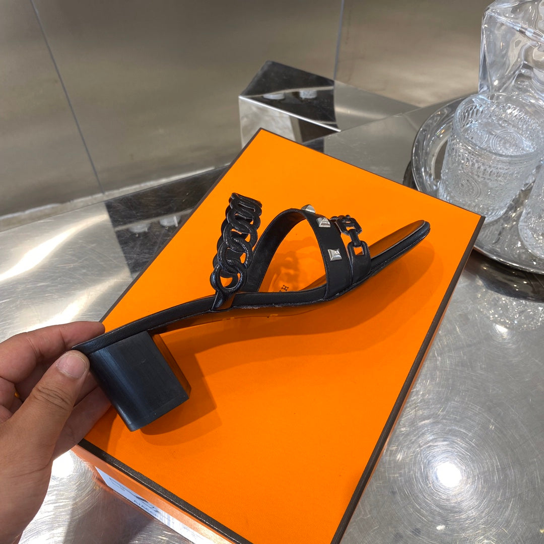 HM Amalfi Sandals 55mm Black Sheepskin 546263