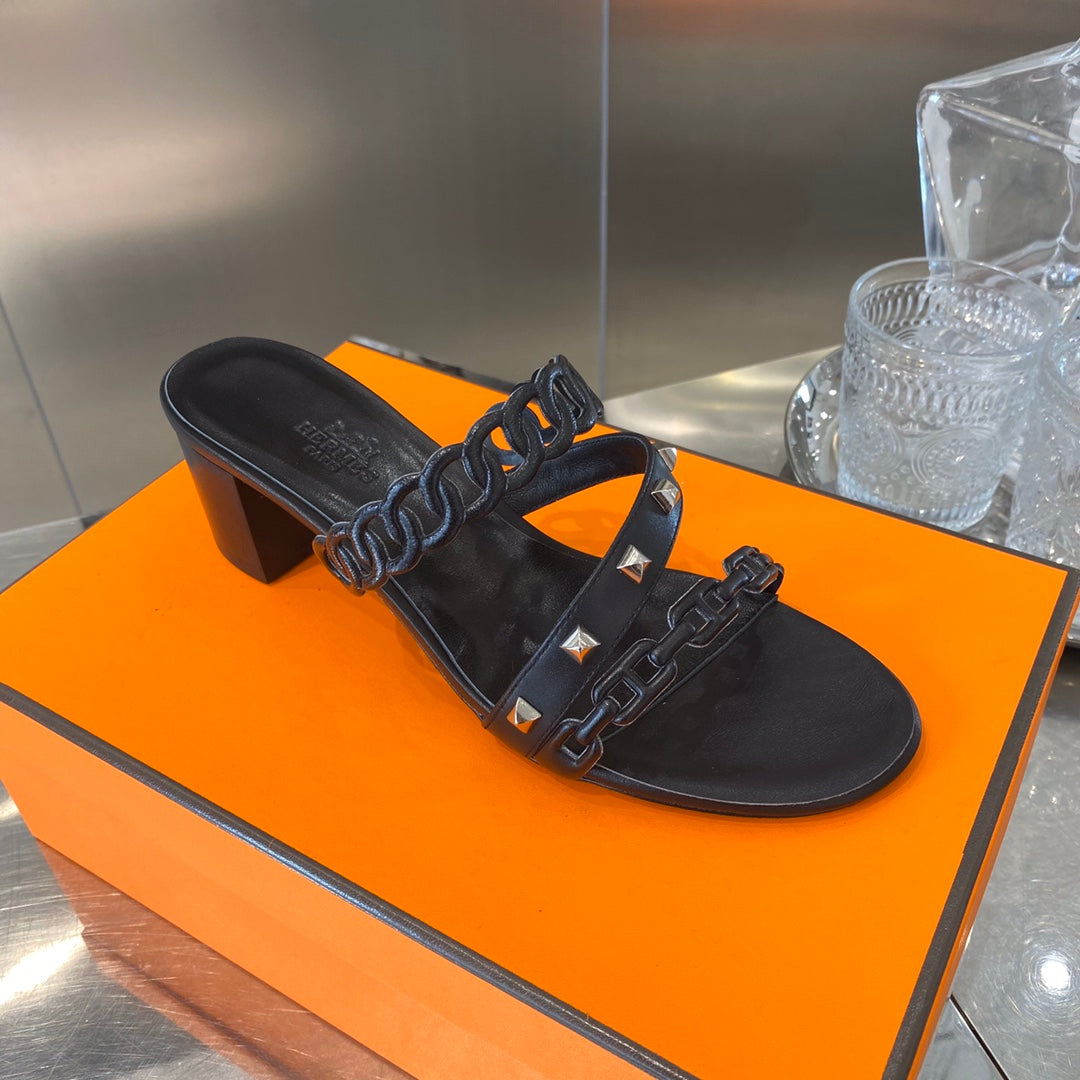 HM Amalfi Sandals 55mm Black Sheepskin 546263