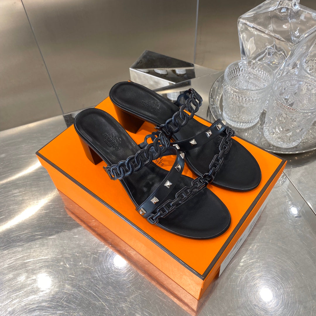 HM Amalfi Sandals 55mm Black Sheepskin 546263