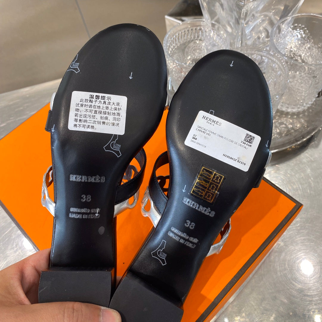 HM Amalfi Sandals 55mm Black Sliver Sheepskin 546264