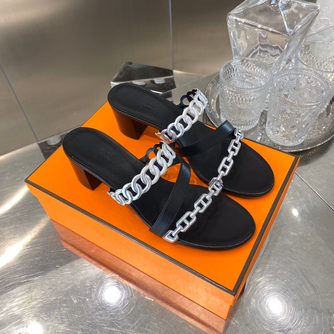 HM Amalfi Sandals 55mm Black Sliver Sheepskin 546264