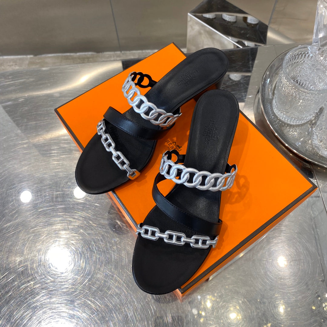 HM Amalfi Sandals 55mm Black Sliver Sheepskin 546264