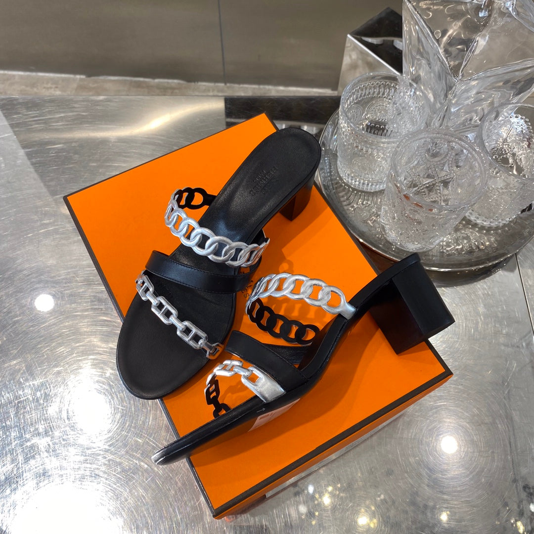 HM Amalfi Sandals 55mm Black Sliver Sheepskin 546264