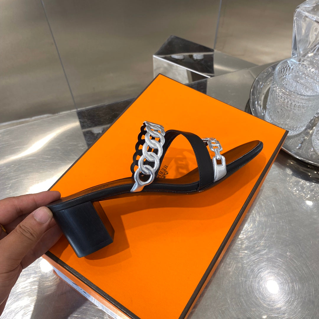 HM Amalfi Sandals 55mm Black Sliver Sheepskin 546264