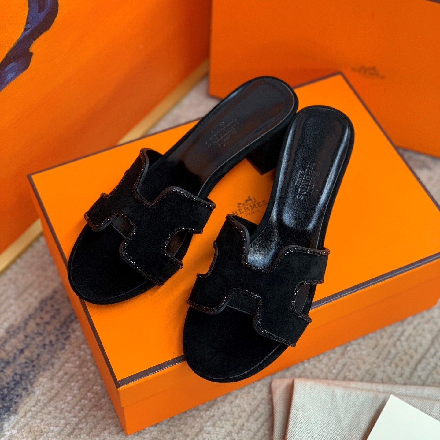 HM Oasis Sandals Black Suede Cowhide 546280