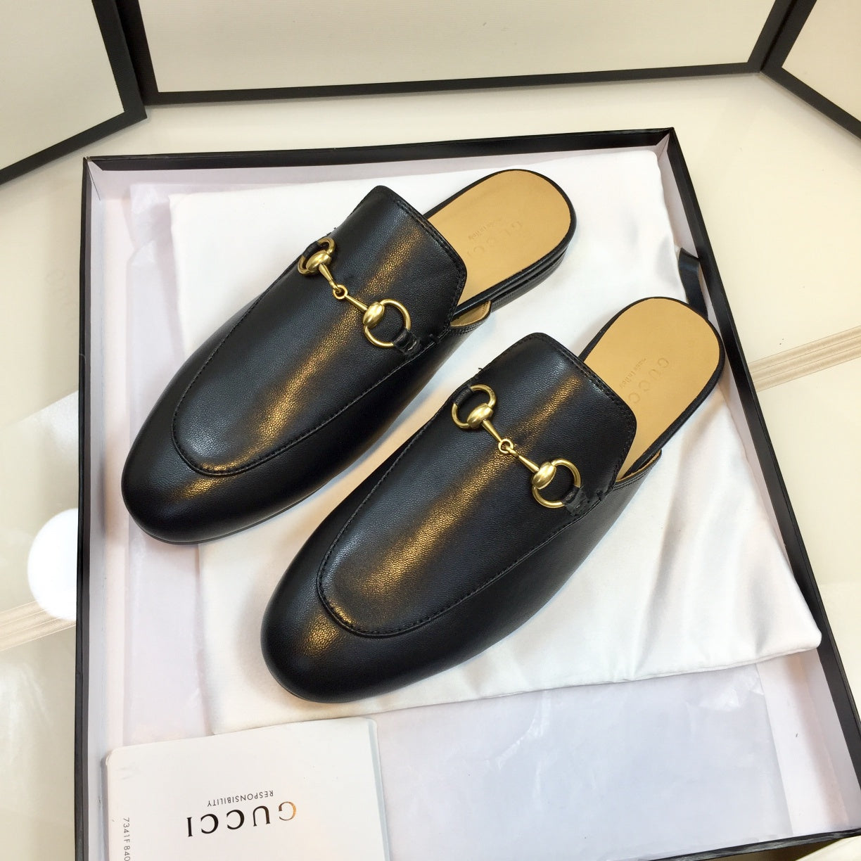 GG SLIPPER PRINCETOWN BLACK CALFSKIN