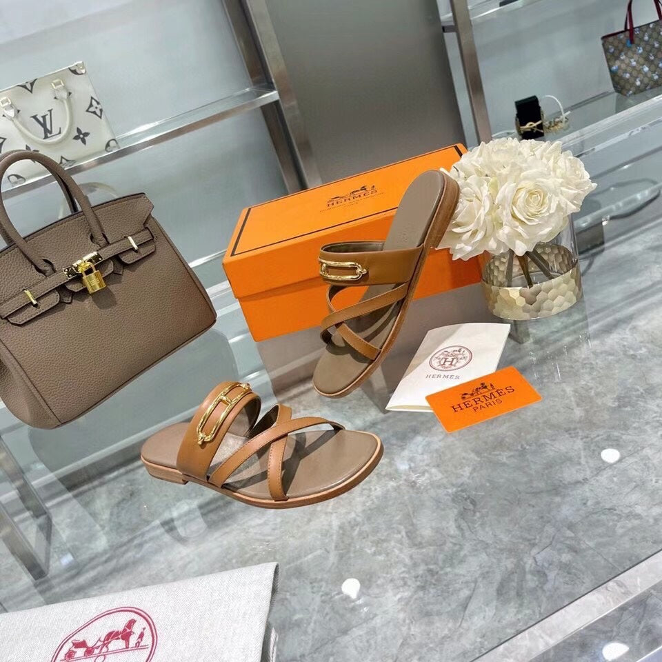 HM Claire Slippers Brown Cowhide 546092