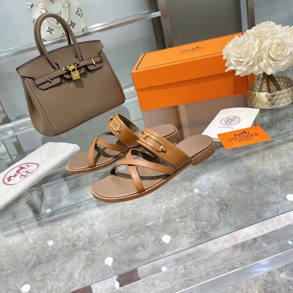 HM Claire Slippers Brown Cowhide 546092