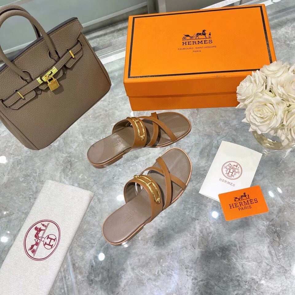 HM Claire Slippers Brown Cowhide 546092