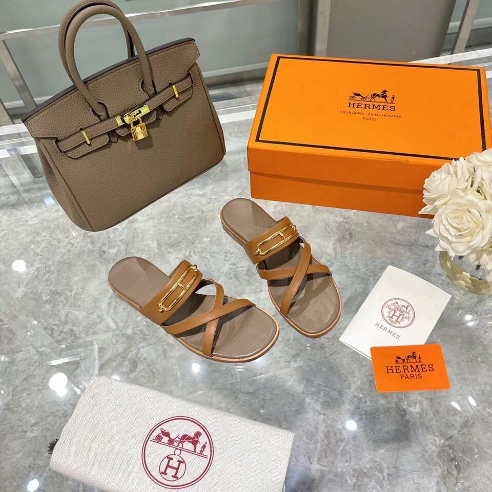 HM Claire Slippers Brown Cowhide 546092