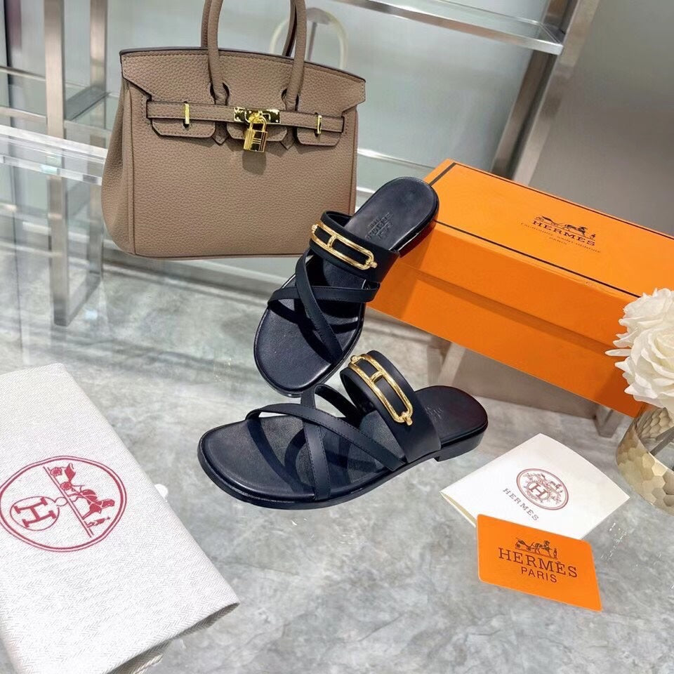 HM Claire Slippers Black Cowhide 546094