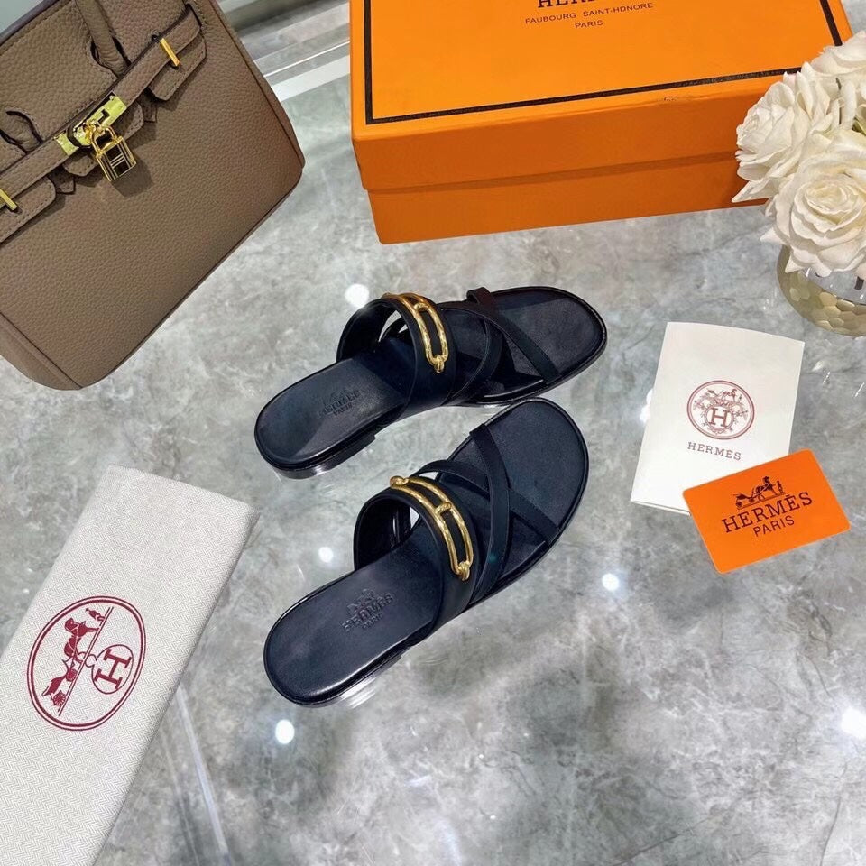 HM Claire Slippers Black Cowhide 546094