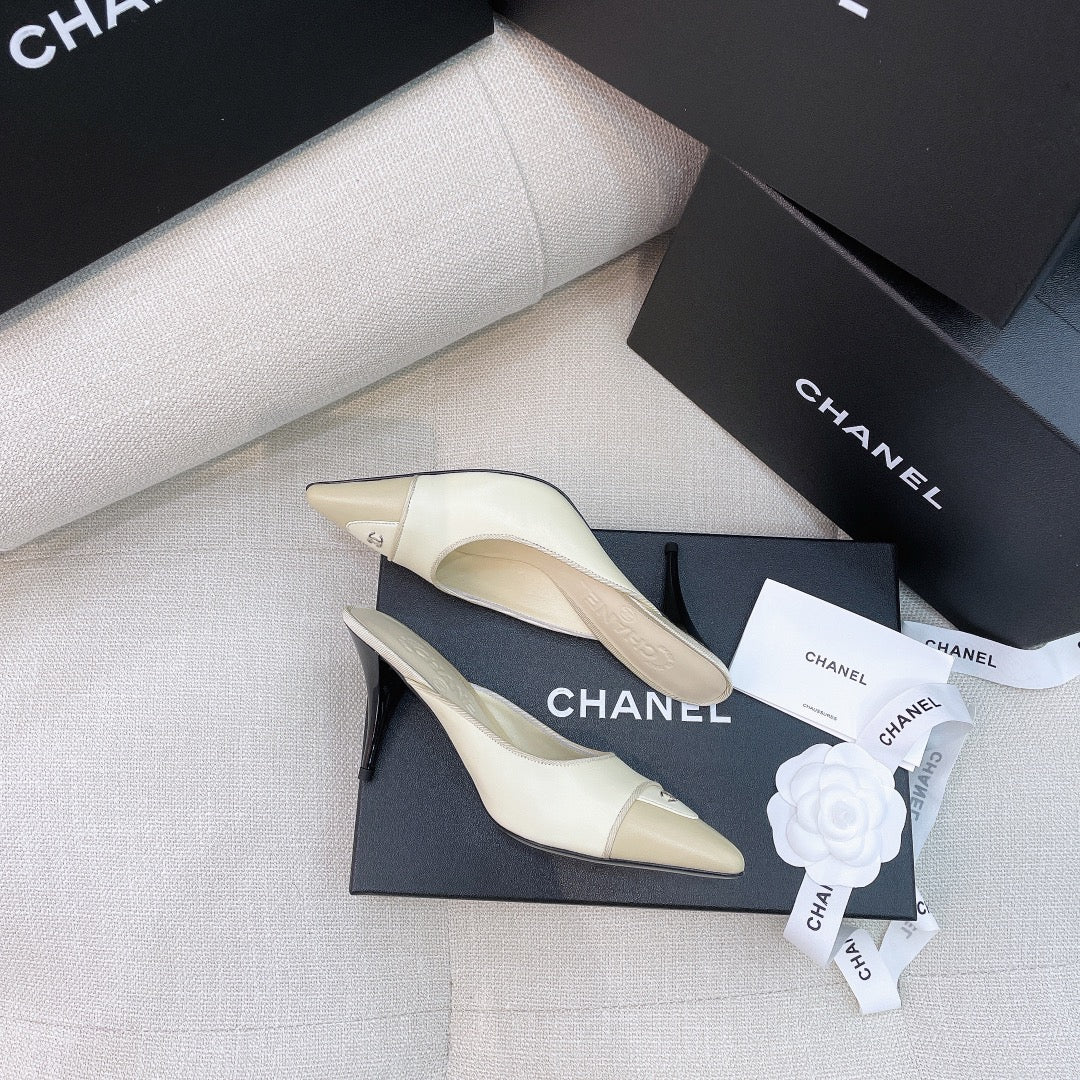 Chanel 26s Mules 8cm Ivory Beige Smooth Leather 156620