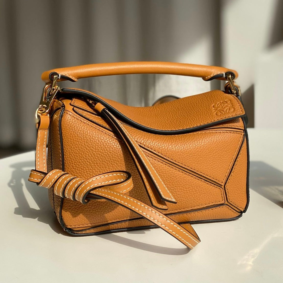 mini puzzle 18cm orange calfskin gold hardware