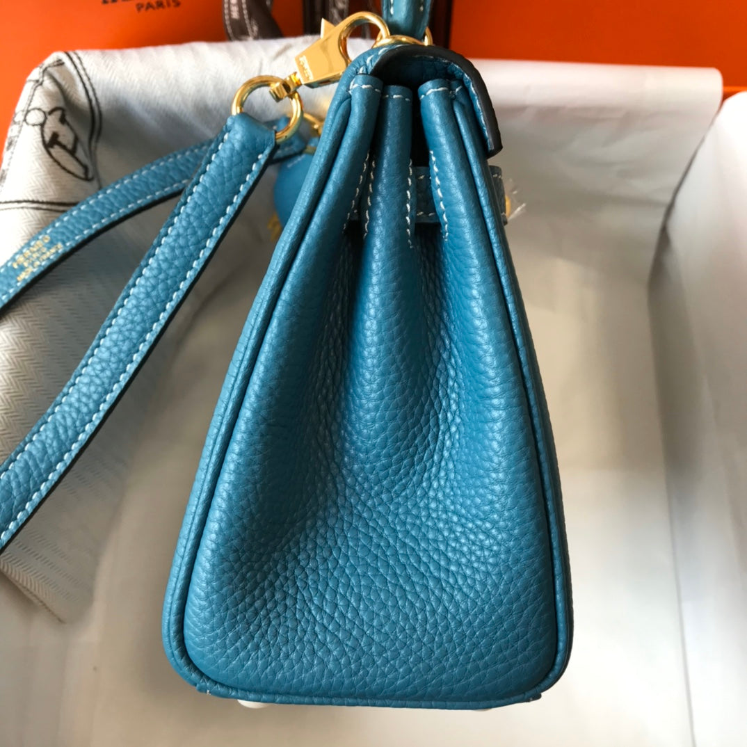 HM Mini Kelly 20cm Blue Jean Togo Leather Gold Hardware