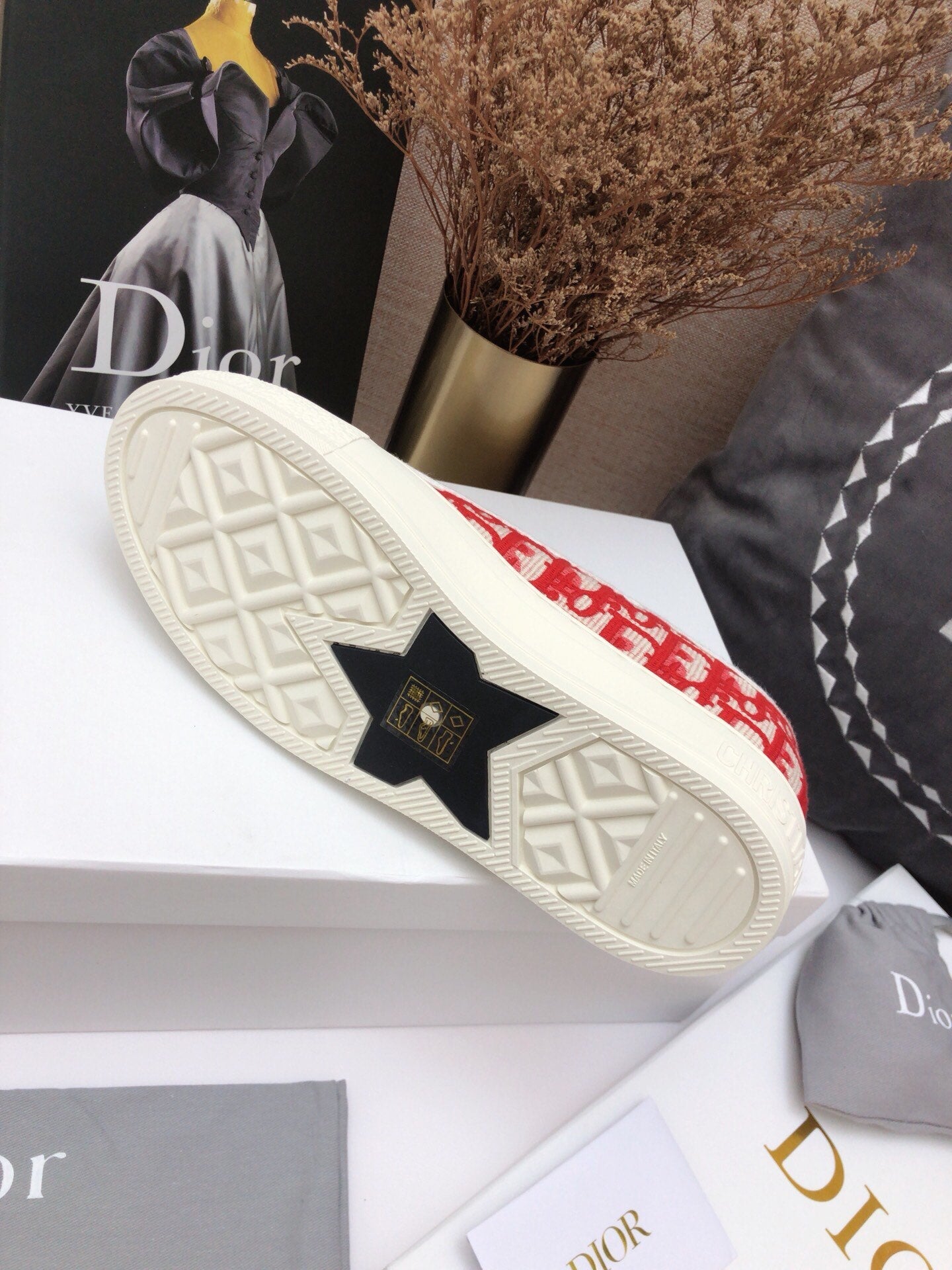 CD 26s Walk'n'Dior Sneaker Red Oblique Embroidered Cotton 966640