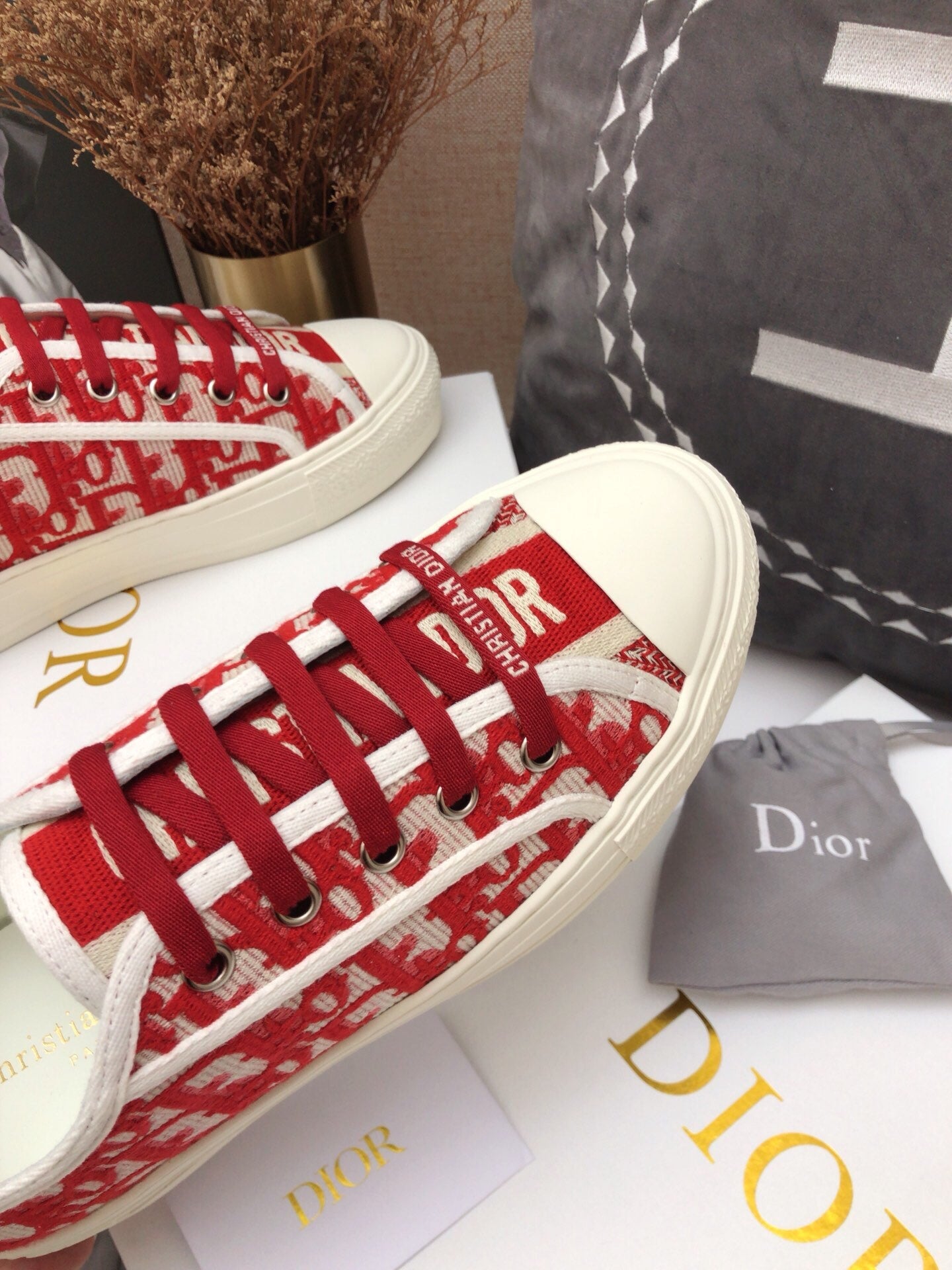 CD 26s Walk'n'Dior Sneaker Red Oblique Embroidered Cotton 966640