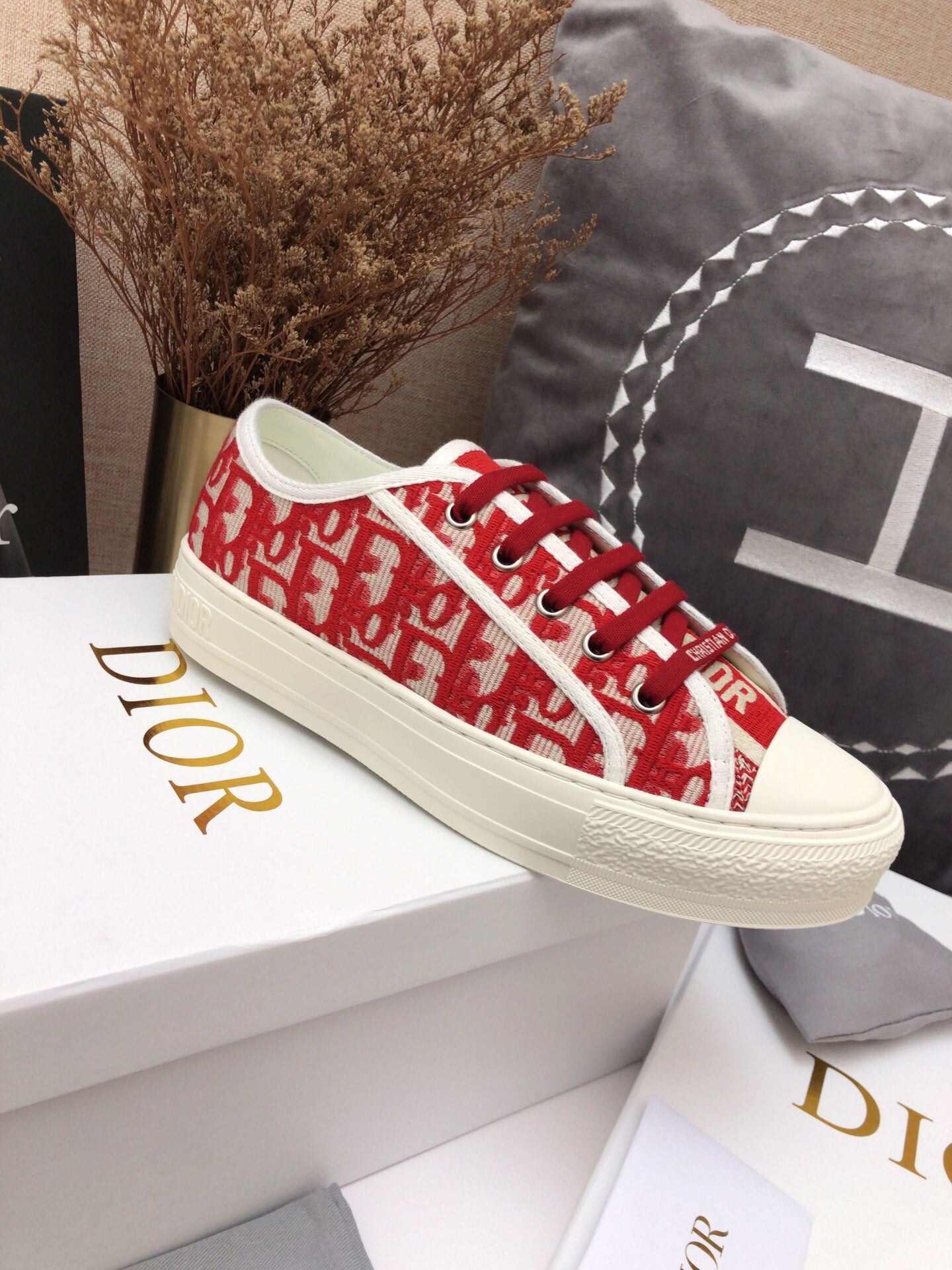 CD 26s Walk'n'Dior Sneaker Red Oblique Embroidered Cotton 966640