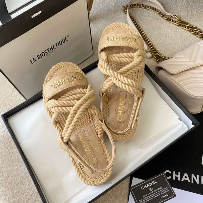 CC 26s Sandals Beige Fabric Calfskin 140027
