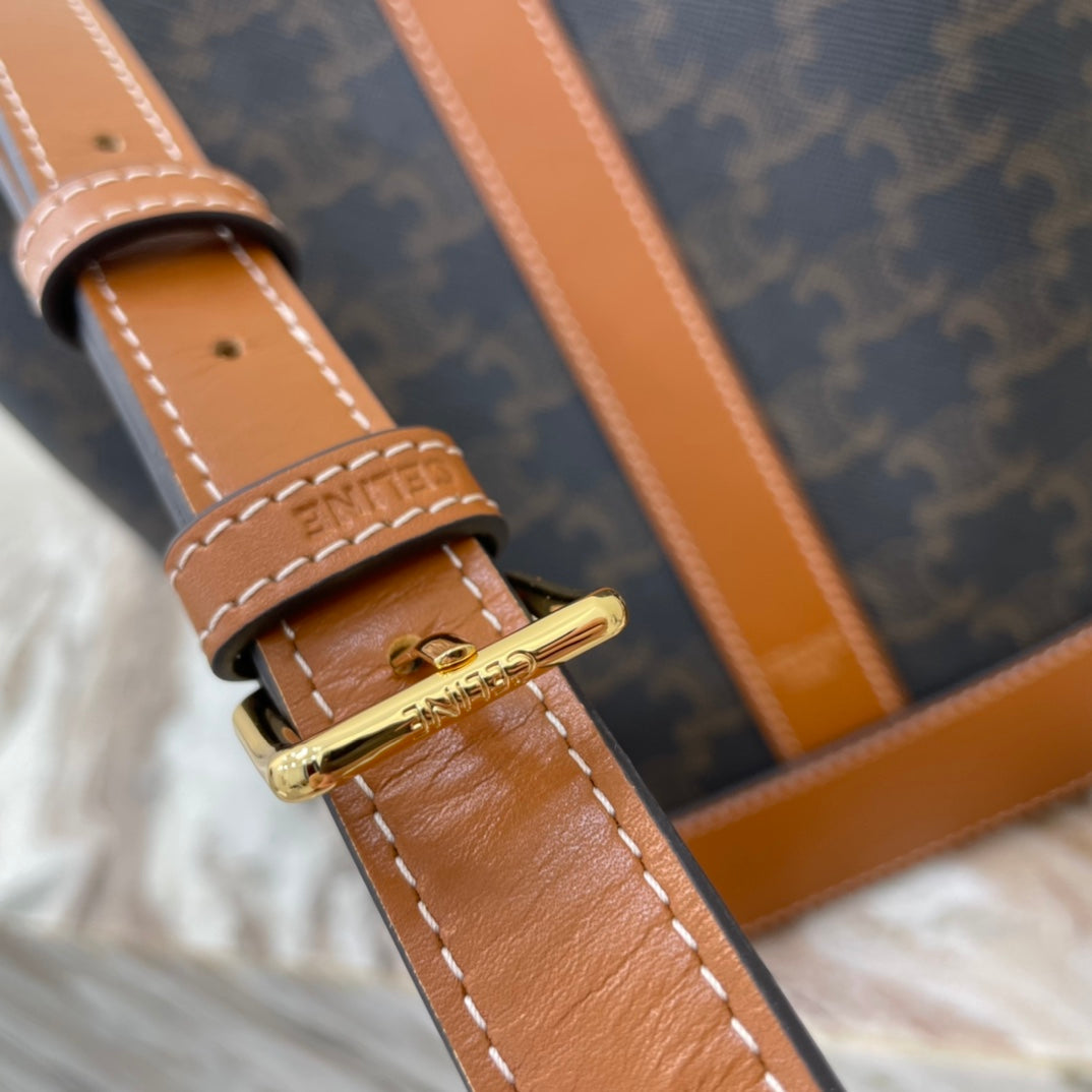 Celine Medium Bucket Bag In Triomphe Canvas With Calfskin