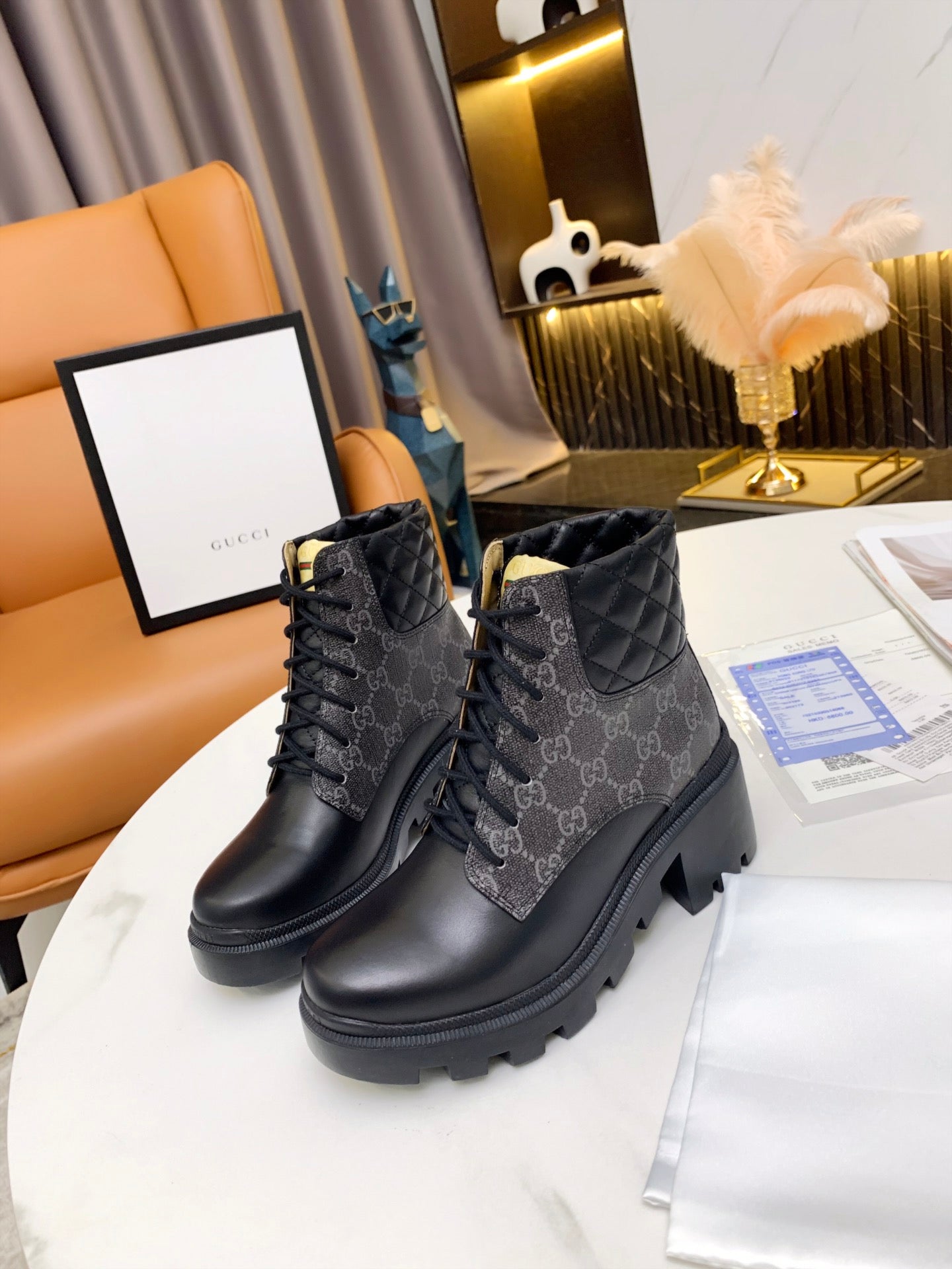 GG ankle boots black gray canvas mix leather