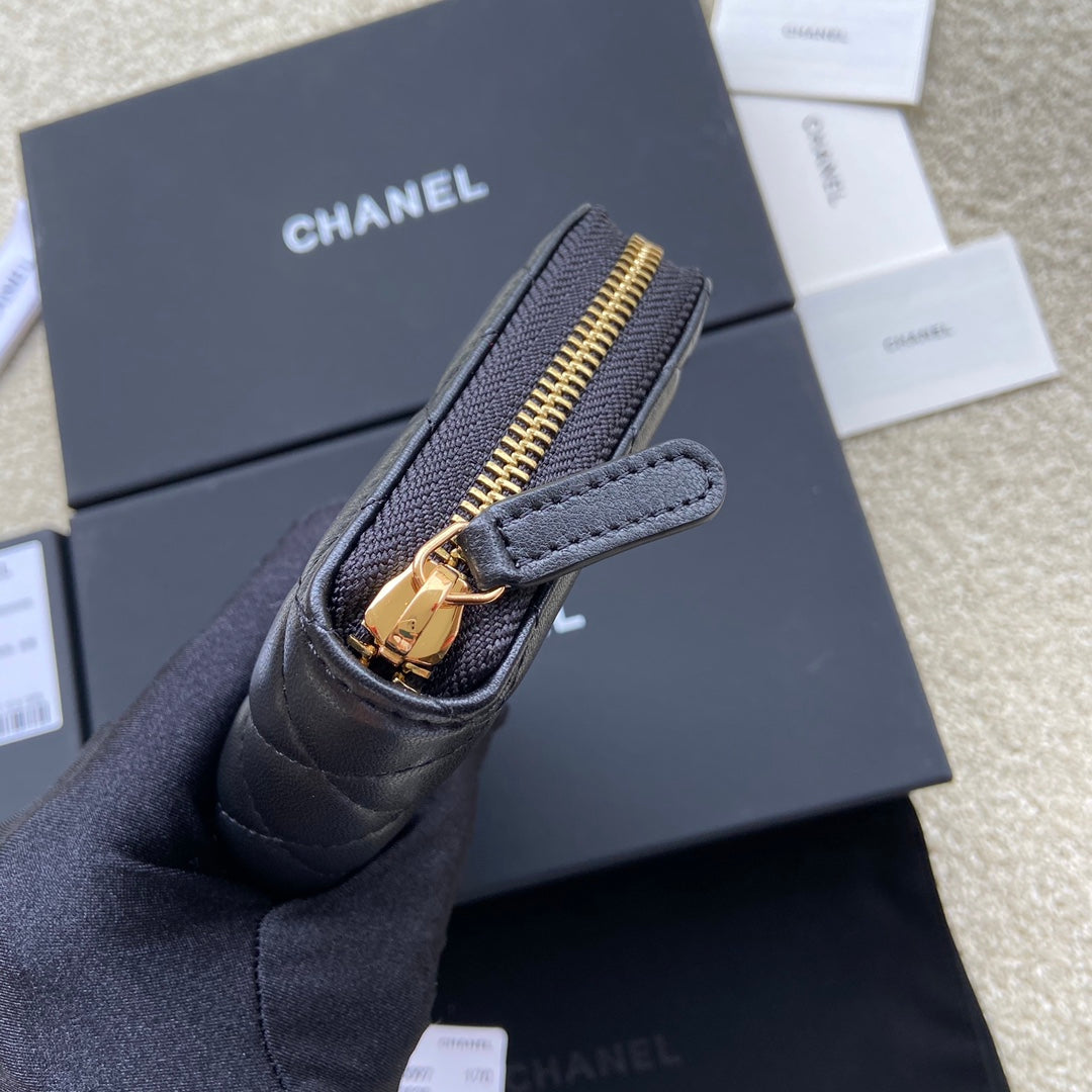 CC A50097 Classic Zipper Wallet Black Lambskin GHW 229662