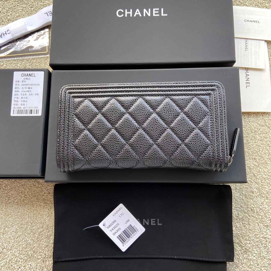 CC Sliver Buckle Boy Zipper Coin Wallet Black Caviar 229743