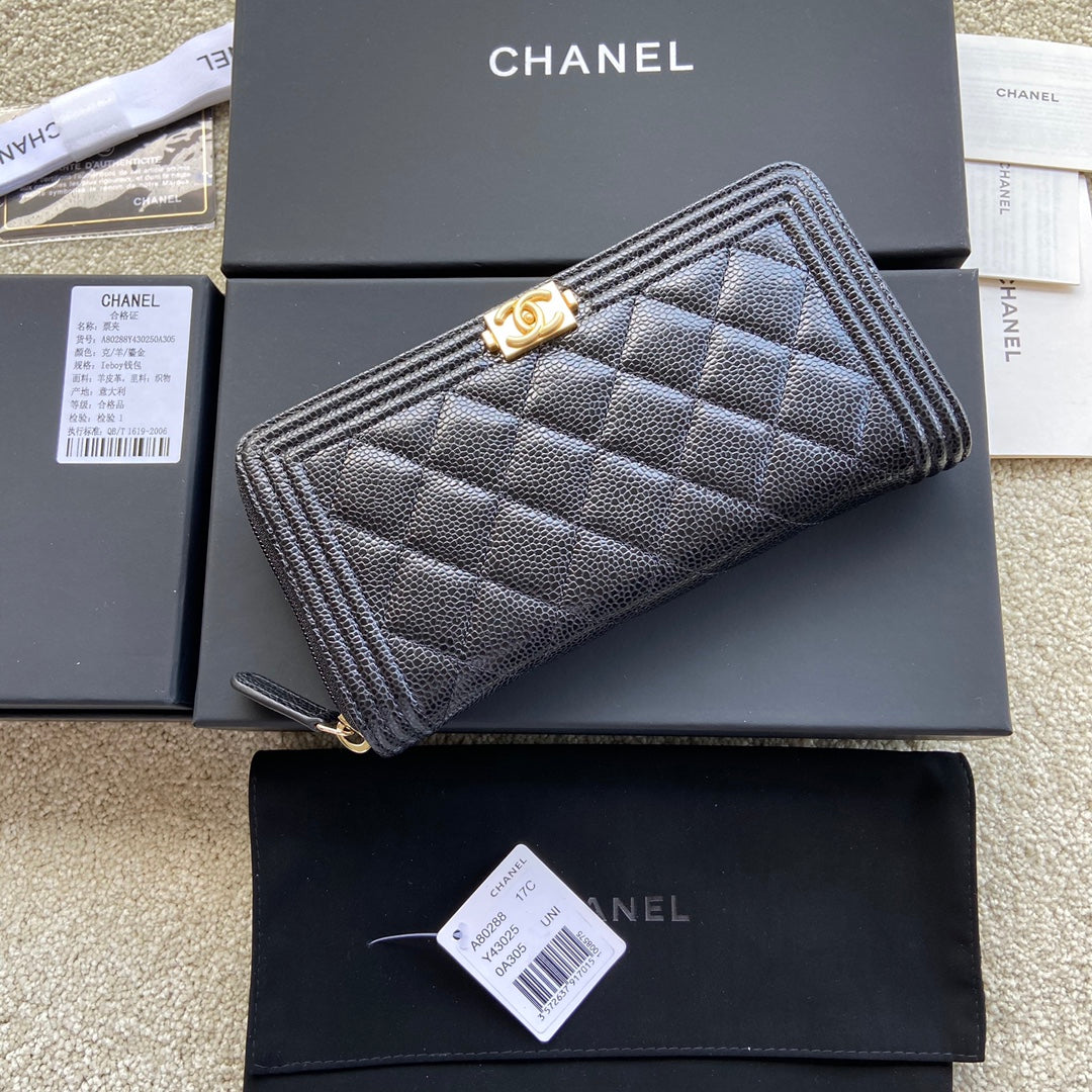CC Gold Buckle Boy Zipper Coin Wallet Black Caviar 229739
