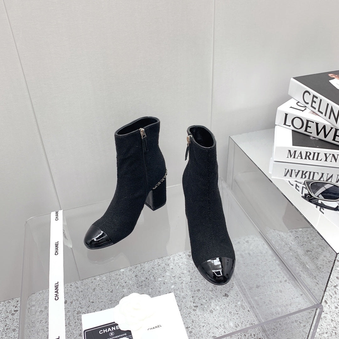 CC 26s Ankle Boots 8cm Black White Tweed 162842