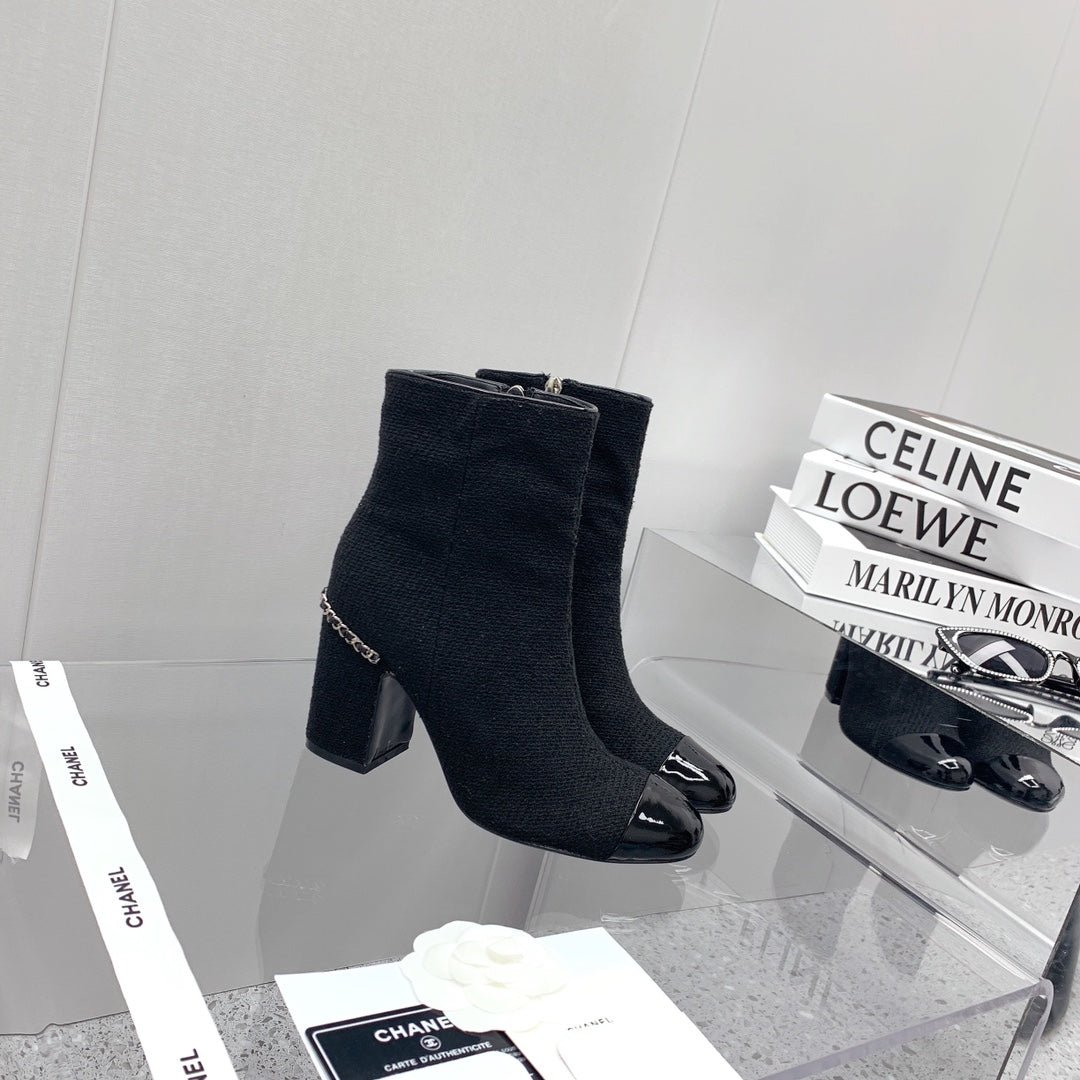 CC 26s Ankle Boots 8cm Black White Tweed 162842