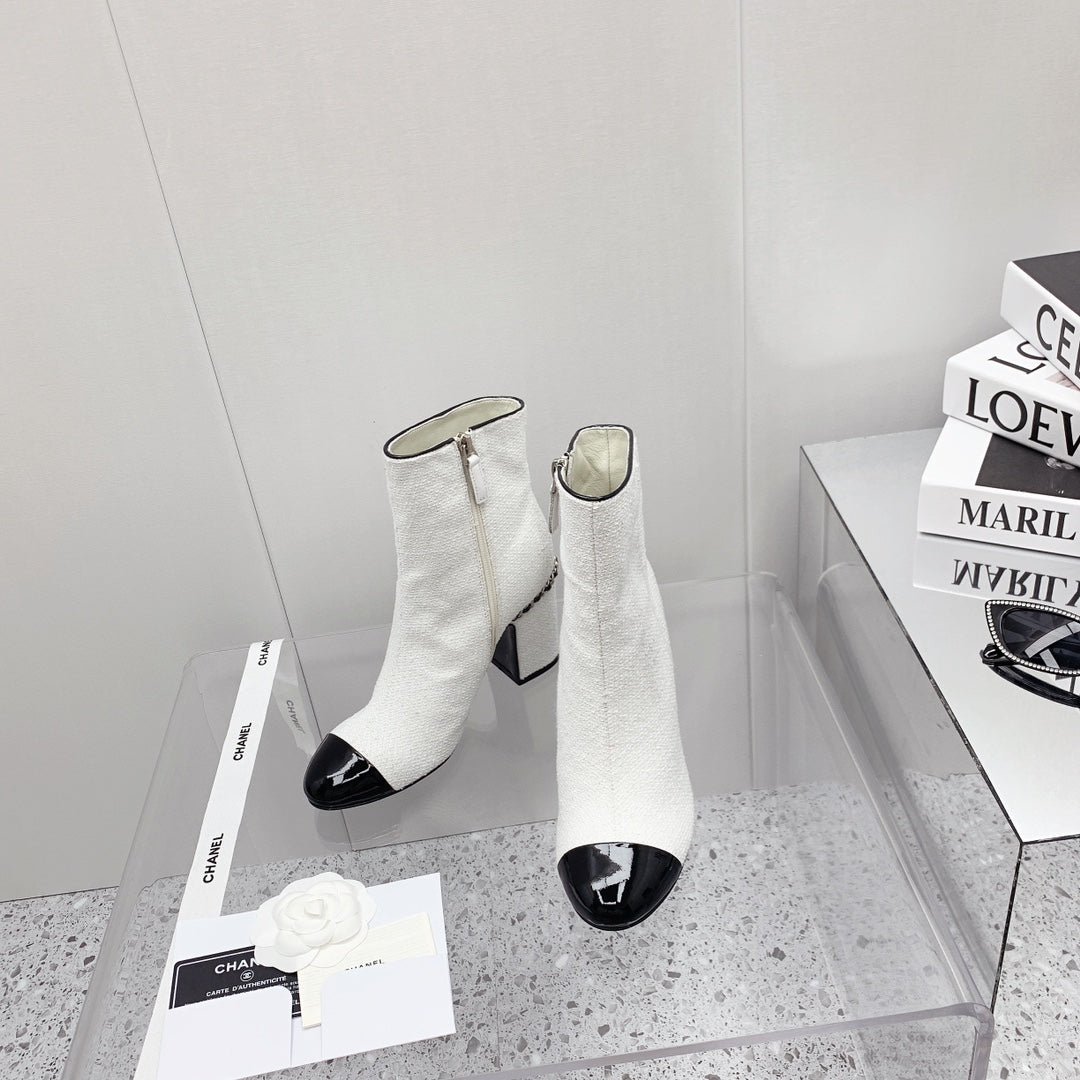 CC 26s Ankle Boots 8cm White Black Tweed 162836