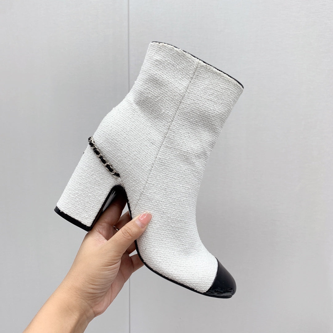 CC 26s Ankle Boots 8cm White Black Tweed 162836