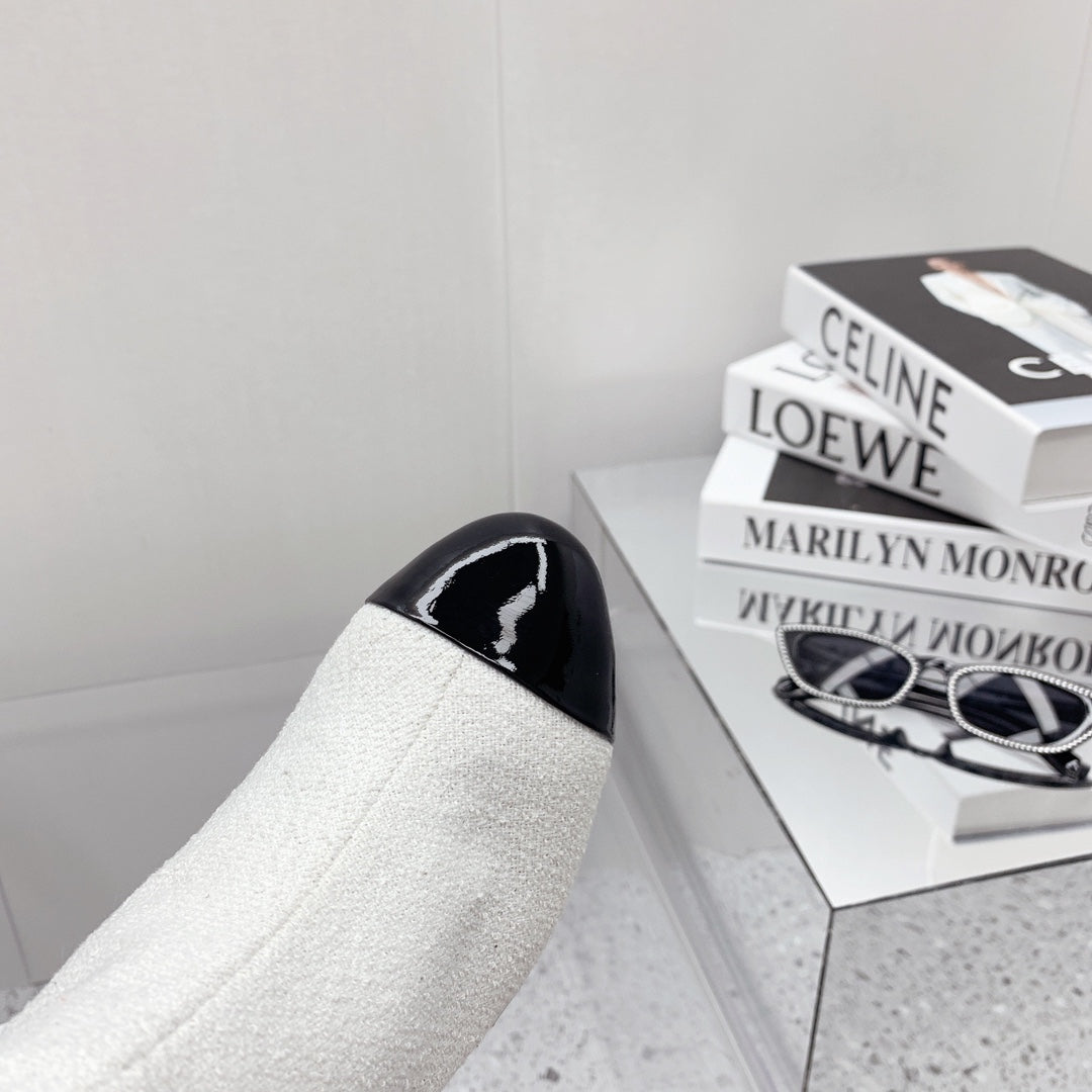 CC 26s Ankle Boots 8cm White Black Tweed 162836