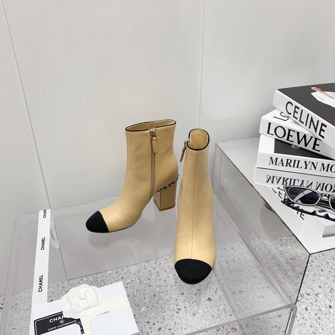 CC 26s Ankle Boots 8cm Beige Black Leather 162840