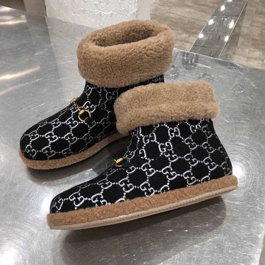 Gucci 2025 Monogram Boot Black White Beige Wool 564783
