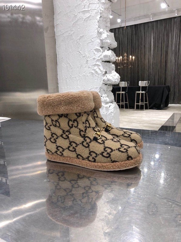 Gucci 2025 Monogram Boot Beige Black Wool 564784