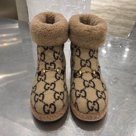 Gucci 2025 Monogram Boot Beige Black Wool 564784