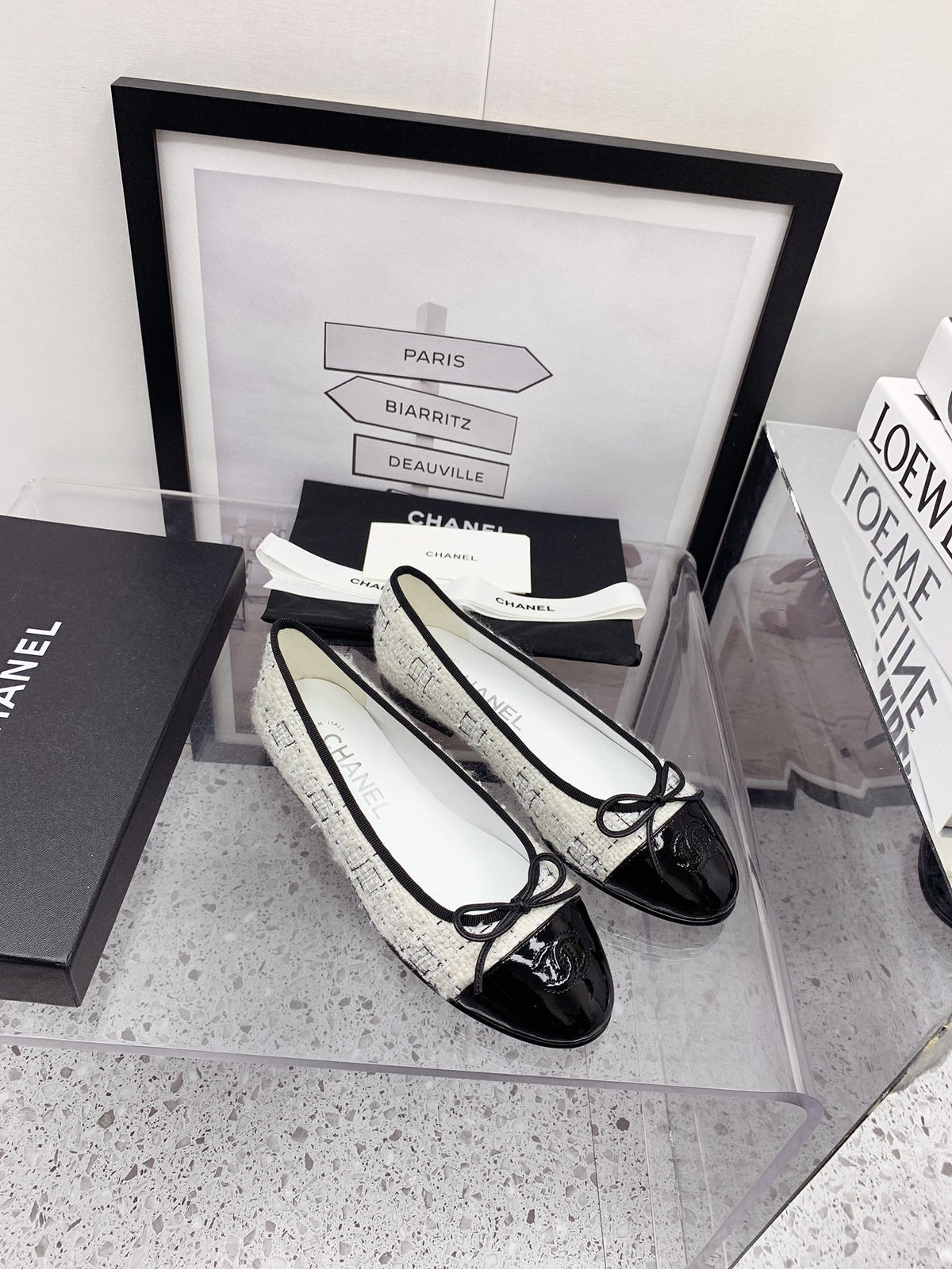 CC 2026 Logo Ballet Flats White Tweed 161610