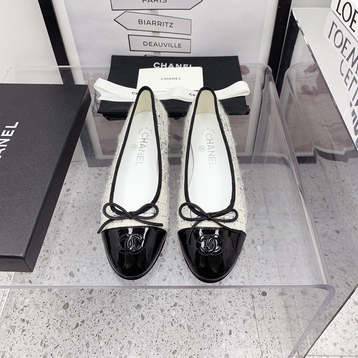 CC 2026 Logo Ballet Flats White Tweed 161610