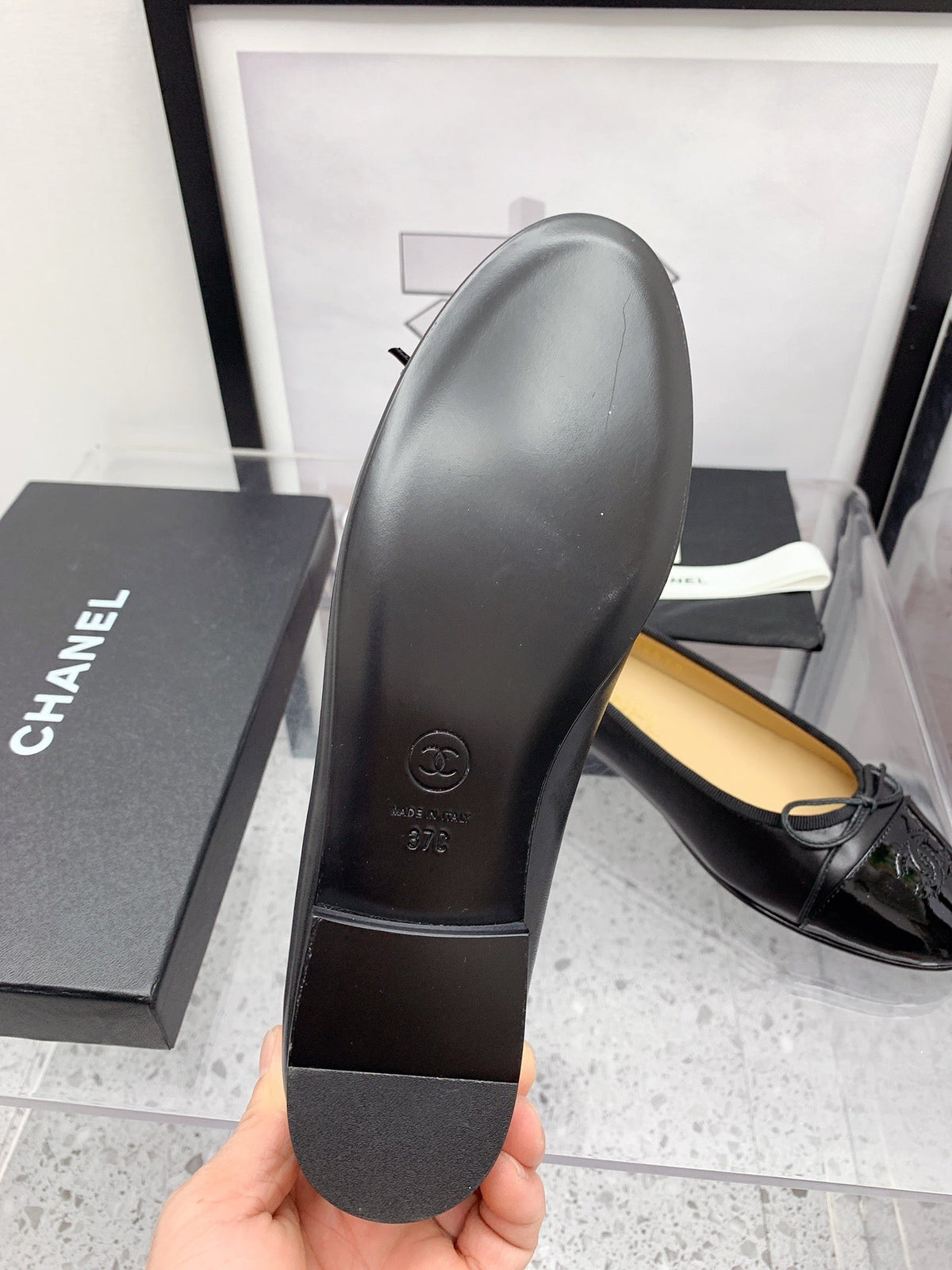 CC 2026 Logo Ballet Flats Black Leather 161608
