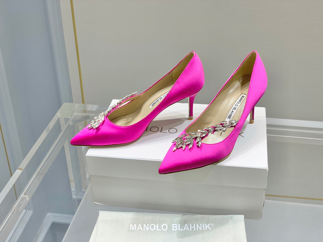 Manolo Women's Nadira Pumps 70 Hot Pink Satin