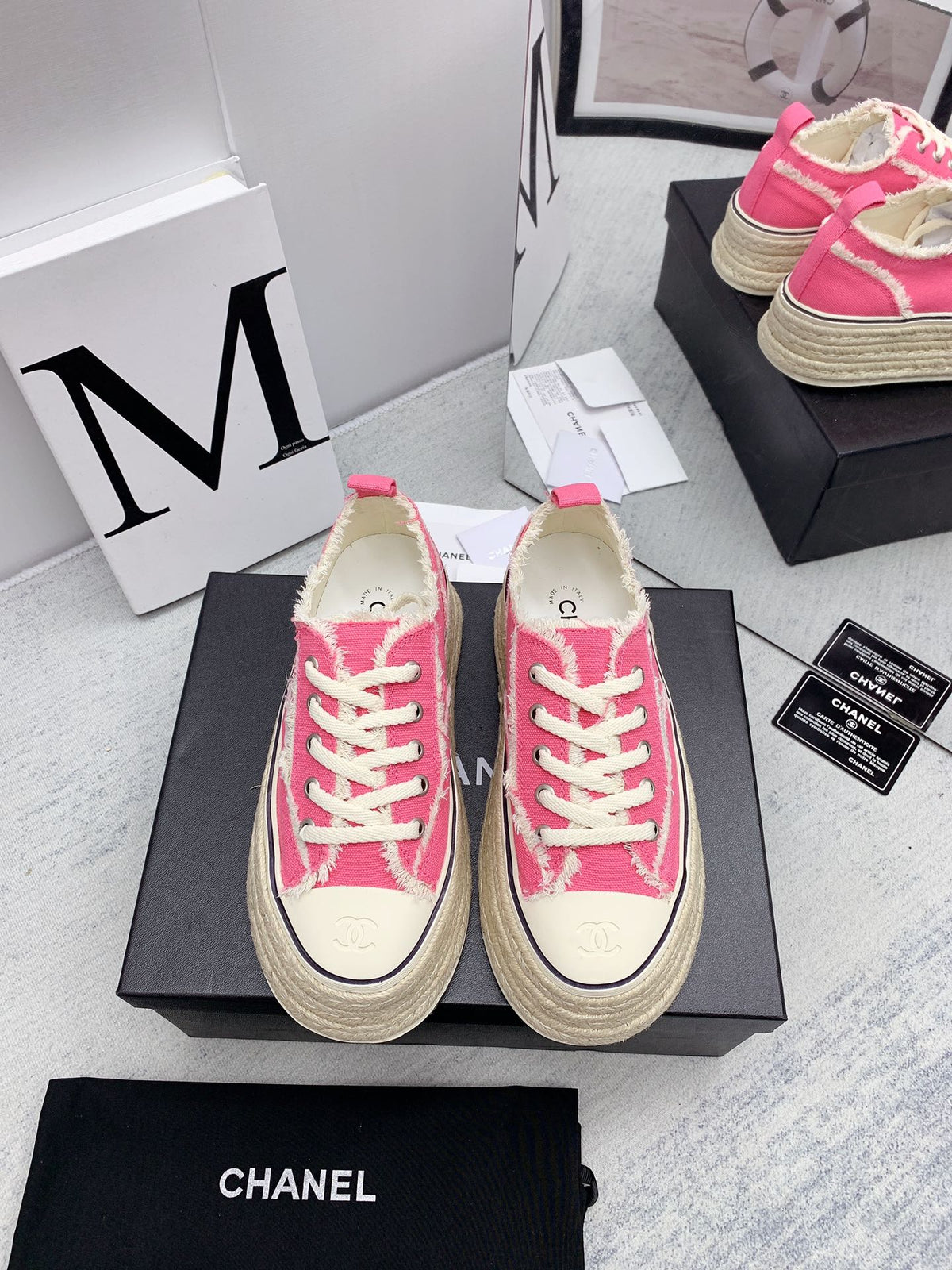 CC 2026 Logo Platform Sneakers Pink Fringed Trim Canvas 161702