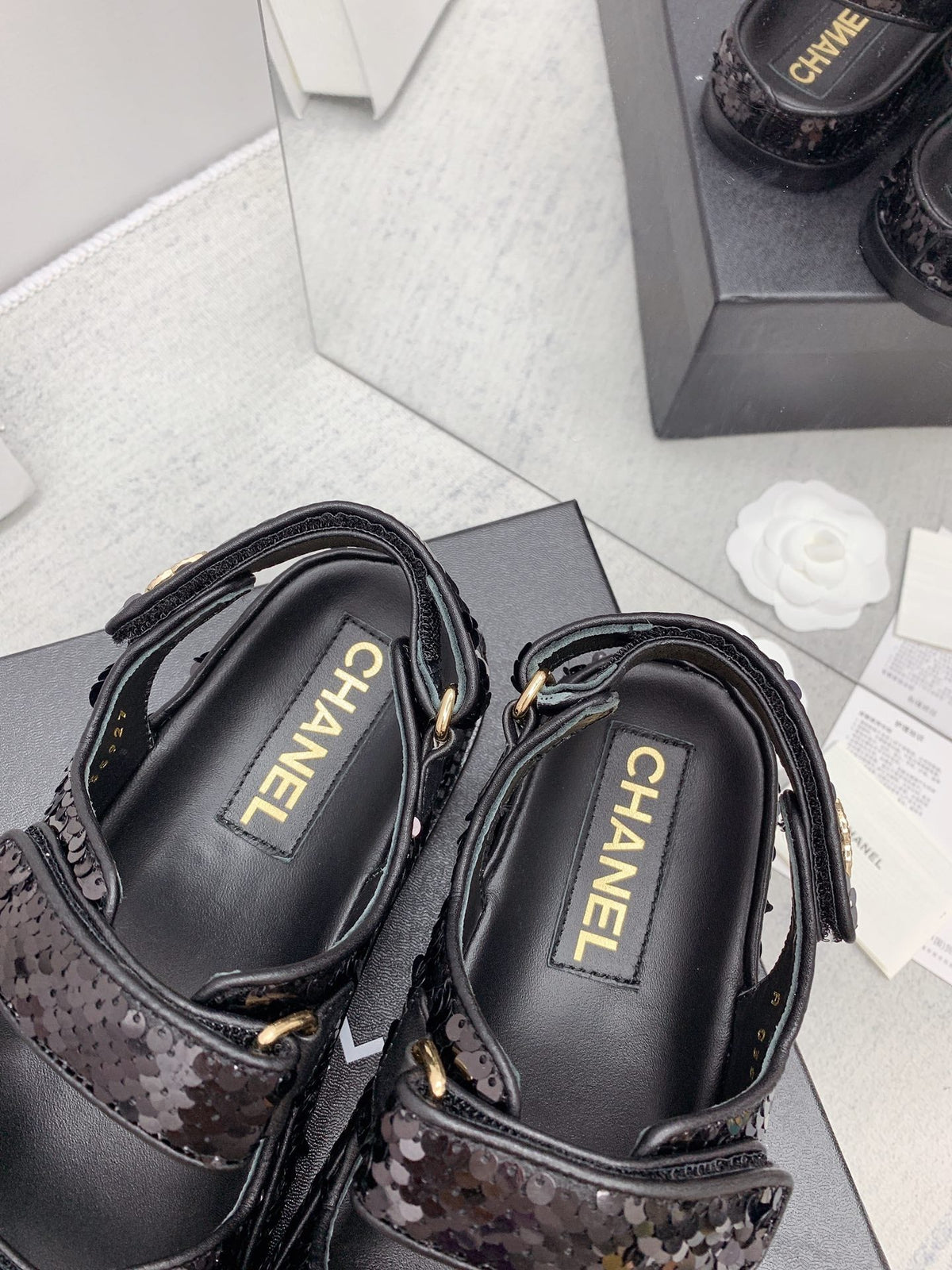CC 2026 Logo Dad Sandals Black Sequins 161746