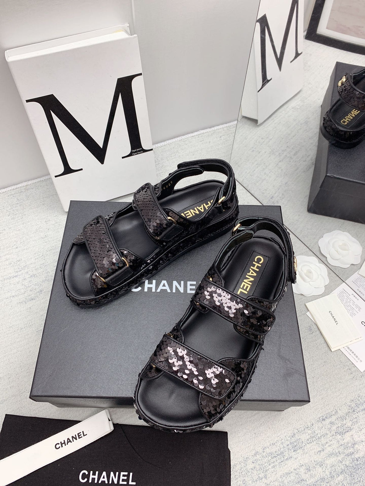 CC 2026 Logo Dad Sandals Black Sequins 161746