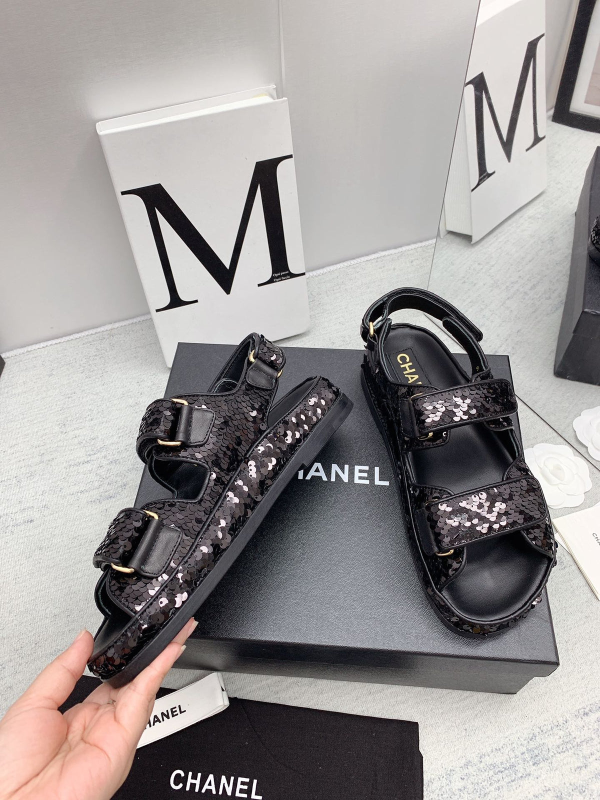 CC 2026 Logo Dad Sandals Black Sequins 161746