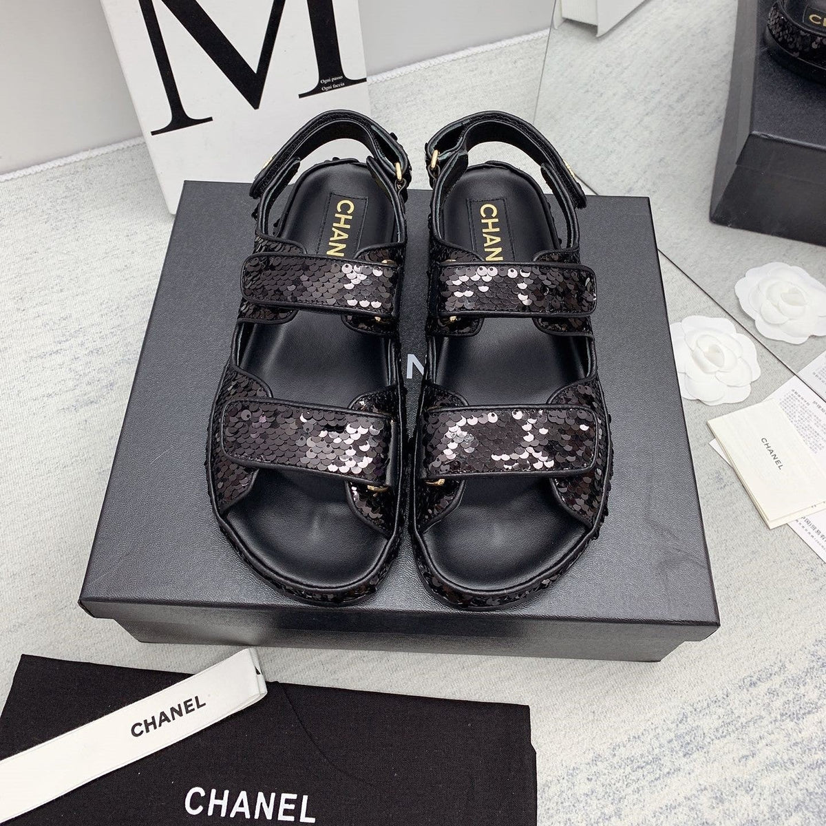 CC 2026 Logo Dad Sandals Black Sequins 161746