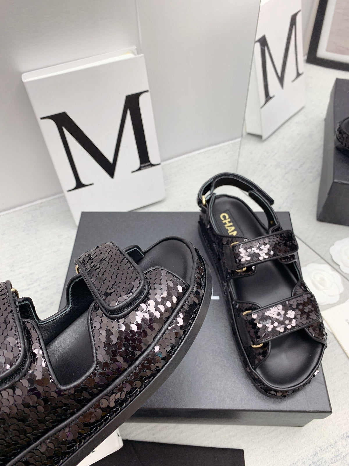 CC 2026 Logo Dad Sandals Black Sequins 161746