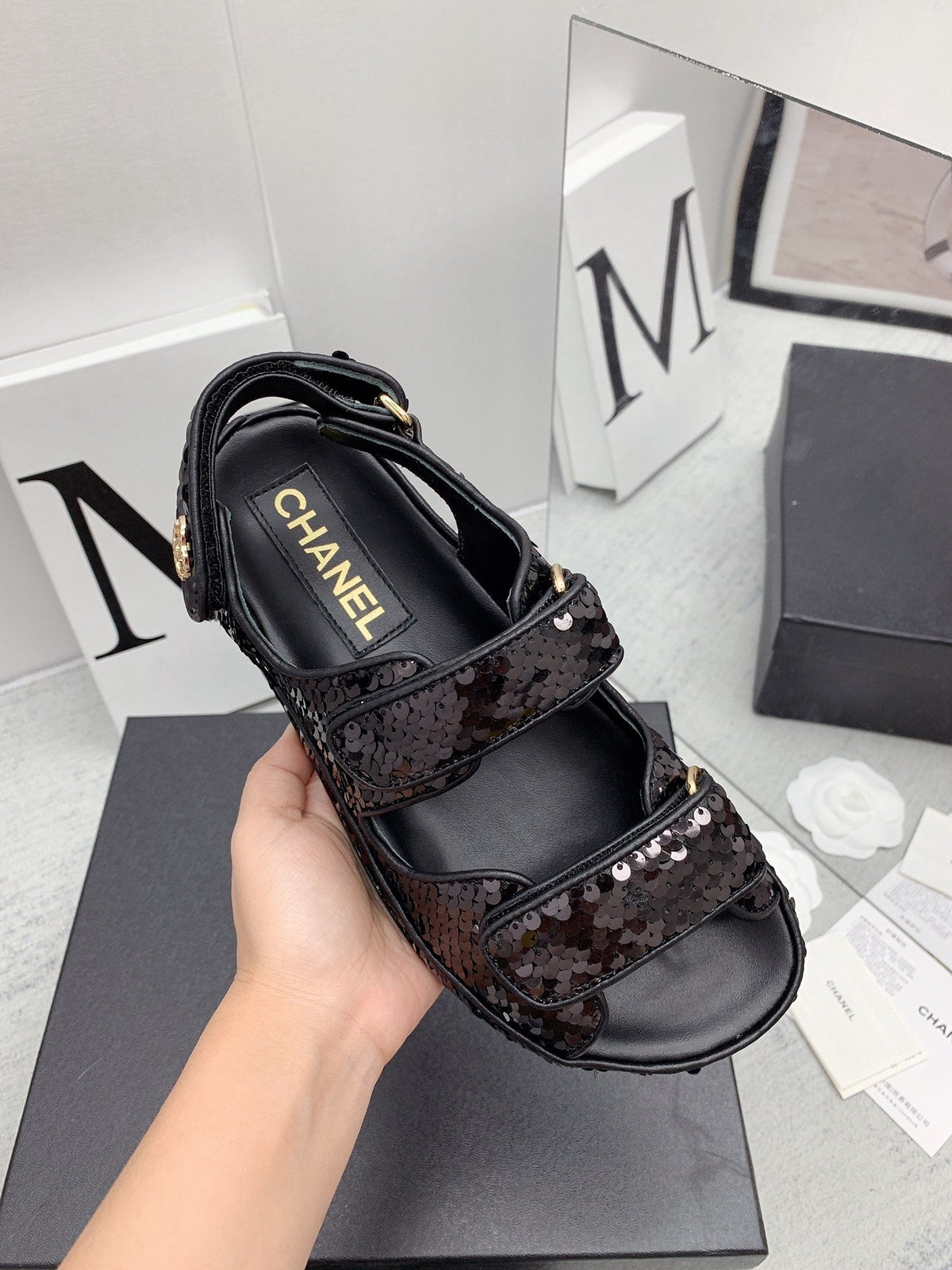 CC 2026 Logo Dad Sandals Black Sequins 161746