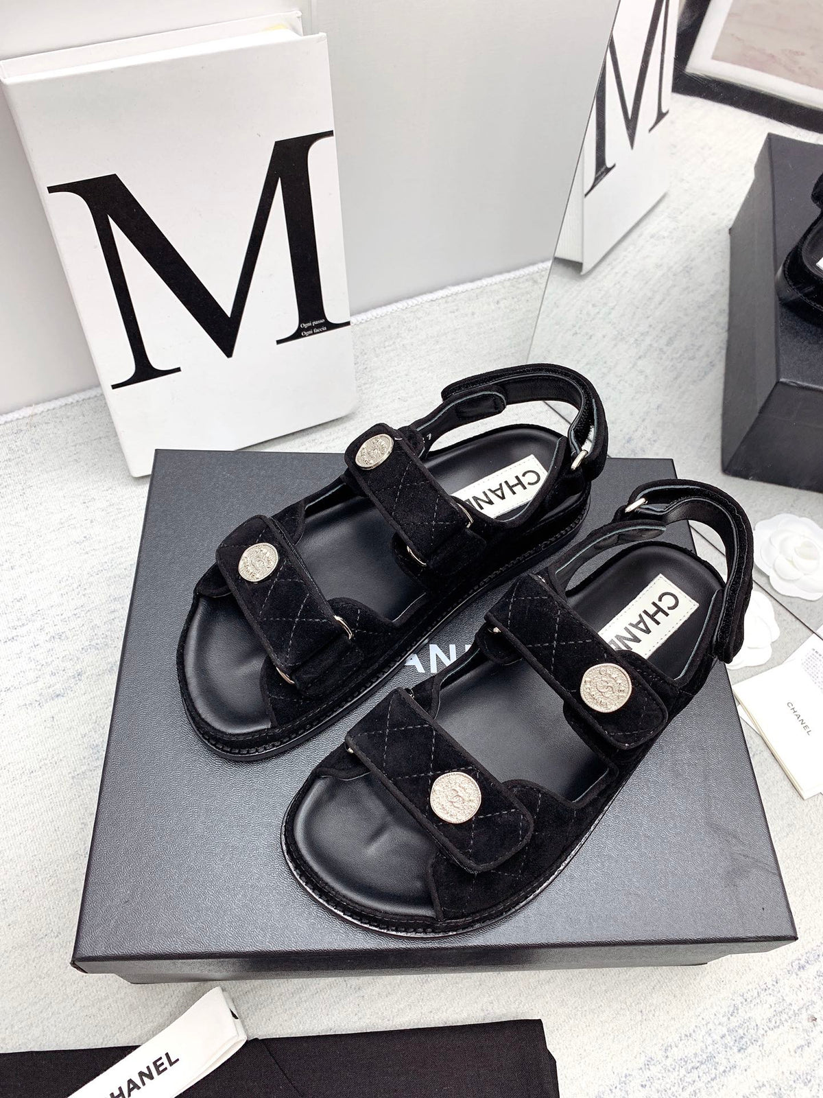 CC 2026 Logo Dad Sandals Black Suede 161744